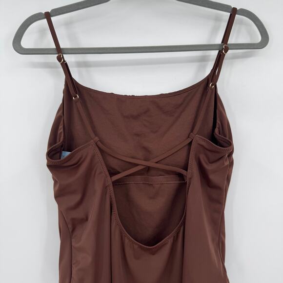 NWT Shade & Shore Dark Brown X Back One Piece Strappy Open Back Swimsuit Large - Picture 5 of 7